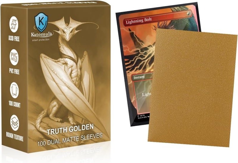 Katomula Truth Golden Dual Matte Card Sleeves, Card Sleeves for MTG, Standard Card Sleeve for MTG, PKM, Flesh & Blood - Image 1